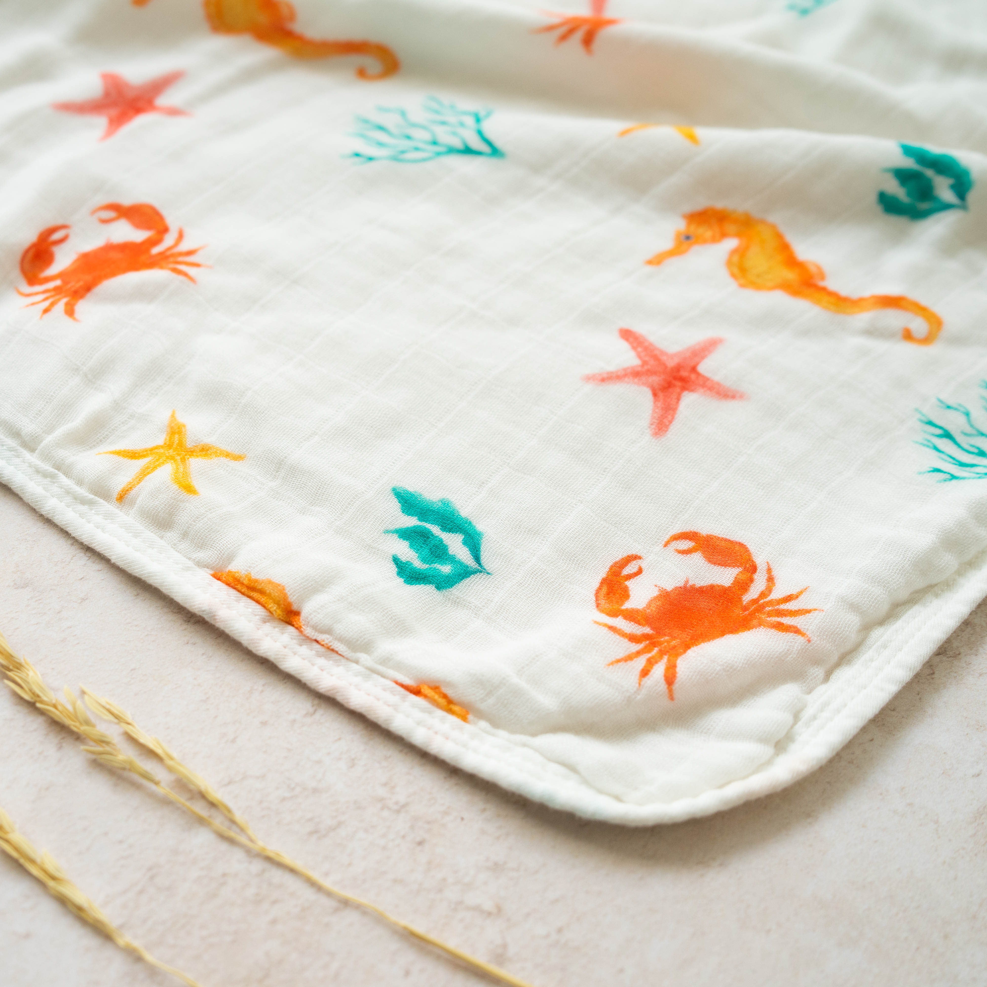 under the sea crab muslin blanket